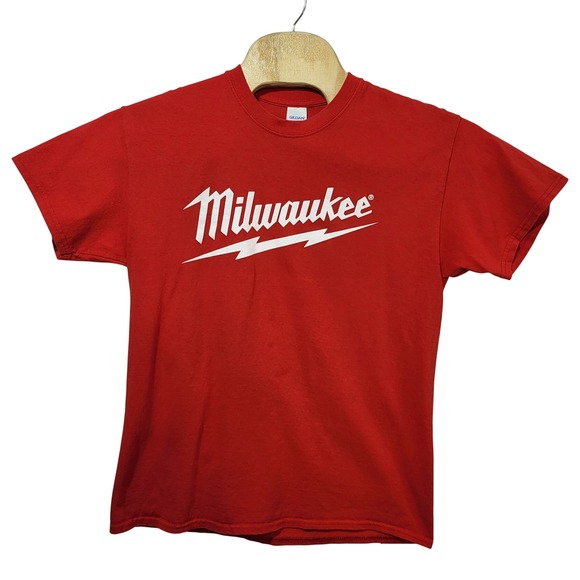 Milwaukee Tool Mens Red Graphic T-Shirt My Tool Lasts Longer M18 Large Gildan*